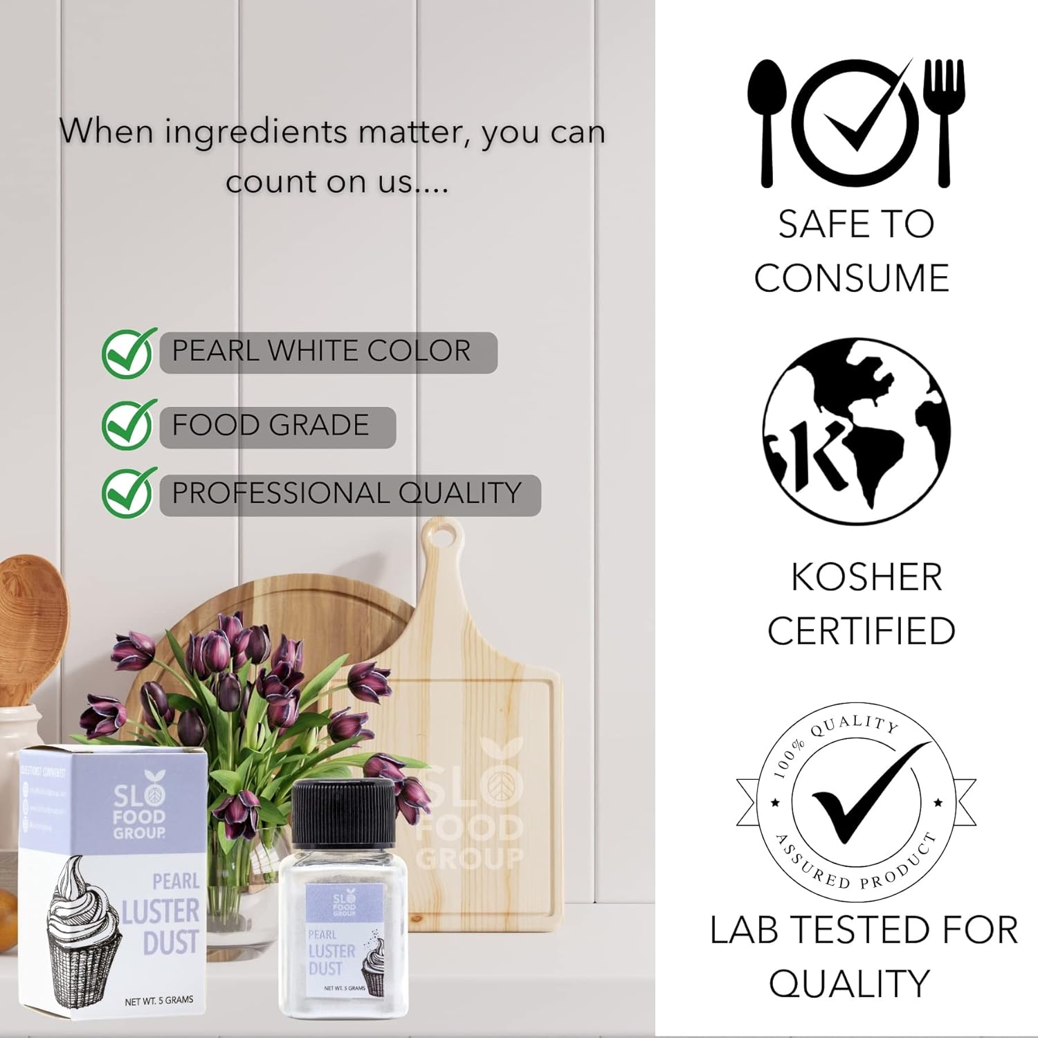 Slofoodgroup Pearl Luster Dust| Pearl White Colored Edible Glitter, 5 Gram Bottle