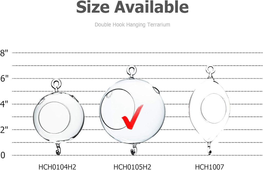 WGV Hanging Terrarium Globe, Width 5", Height 7", Double Hook, DIY Air Succulent Planter, Clear Glass Vase Orb, Candle Holder for Windowsill Outdoor Garden Decor, 1 Piece