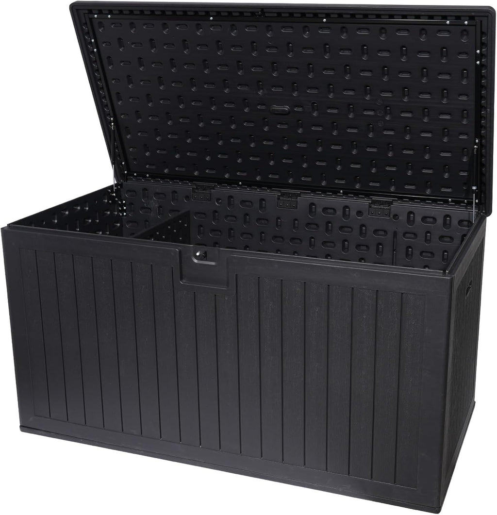 260 Gallon Outdoor Storage Box Waterproof, Extra Large Plastic Outside Deck Box Weatherproof, Resin Patio Storage Bin with Lock and Lids for Pool Equipment and Cushion, Black