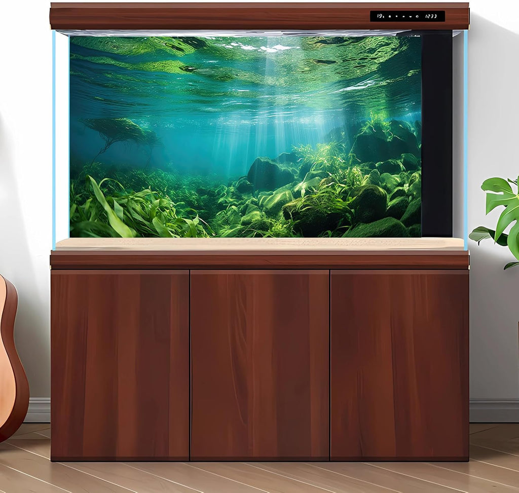 Under The Sea Fish Tank Background Aquatic Plants Deep Sea Aquarium Background Underwater Sunray Rock with Moss Terrarium Backgrounds Deep Ocean Floor Tropical Fish Tank Backgrounds 72x24in
