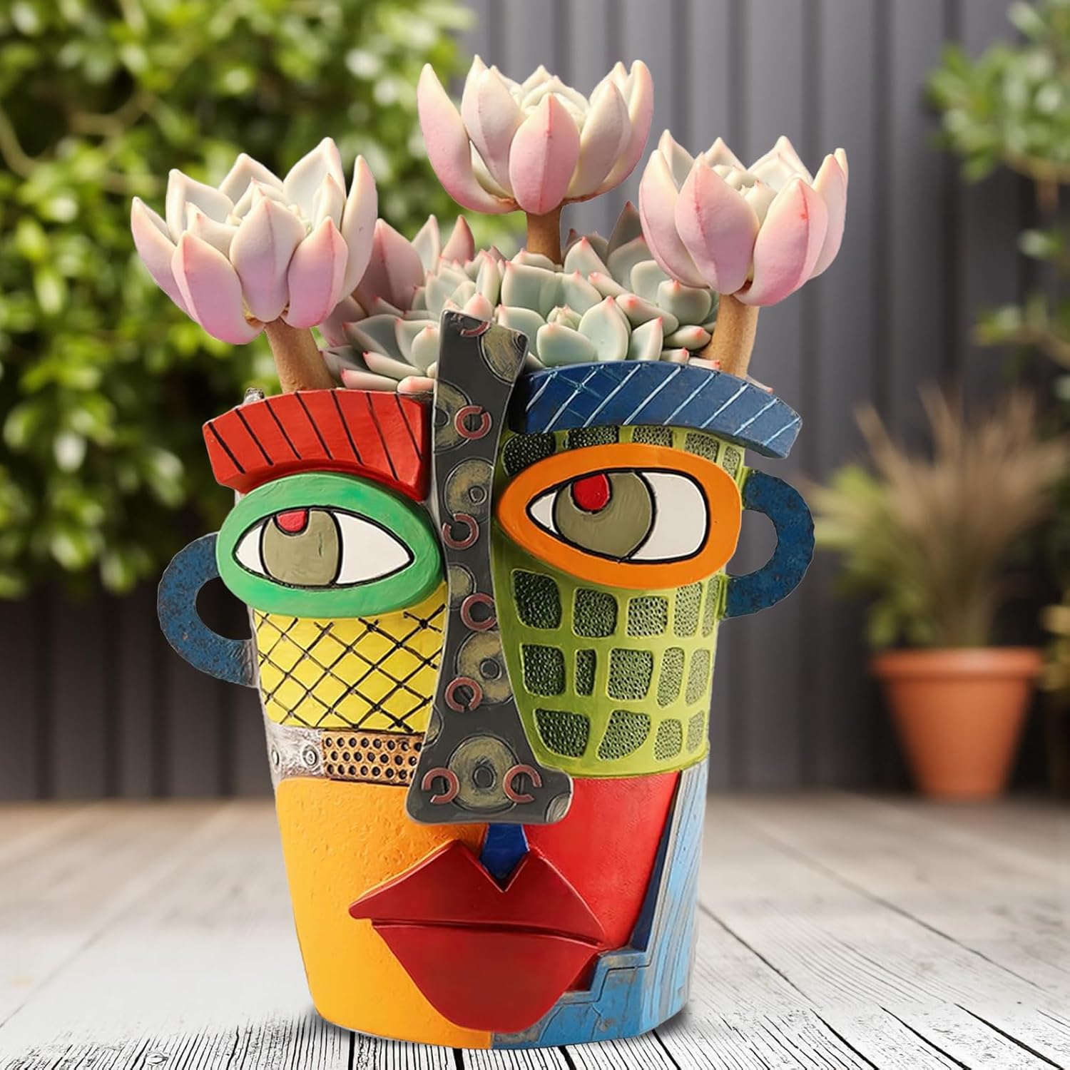 Unique Face Planters Pots Head,Abstract Rainbow Planter,Head Planter for Indoor,Resin Planters for Outdoor Plants,Modern Decor for Flowers Home Decoration for Living Room Bedroom,Patio Decor