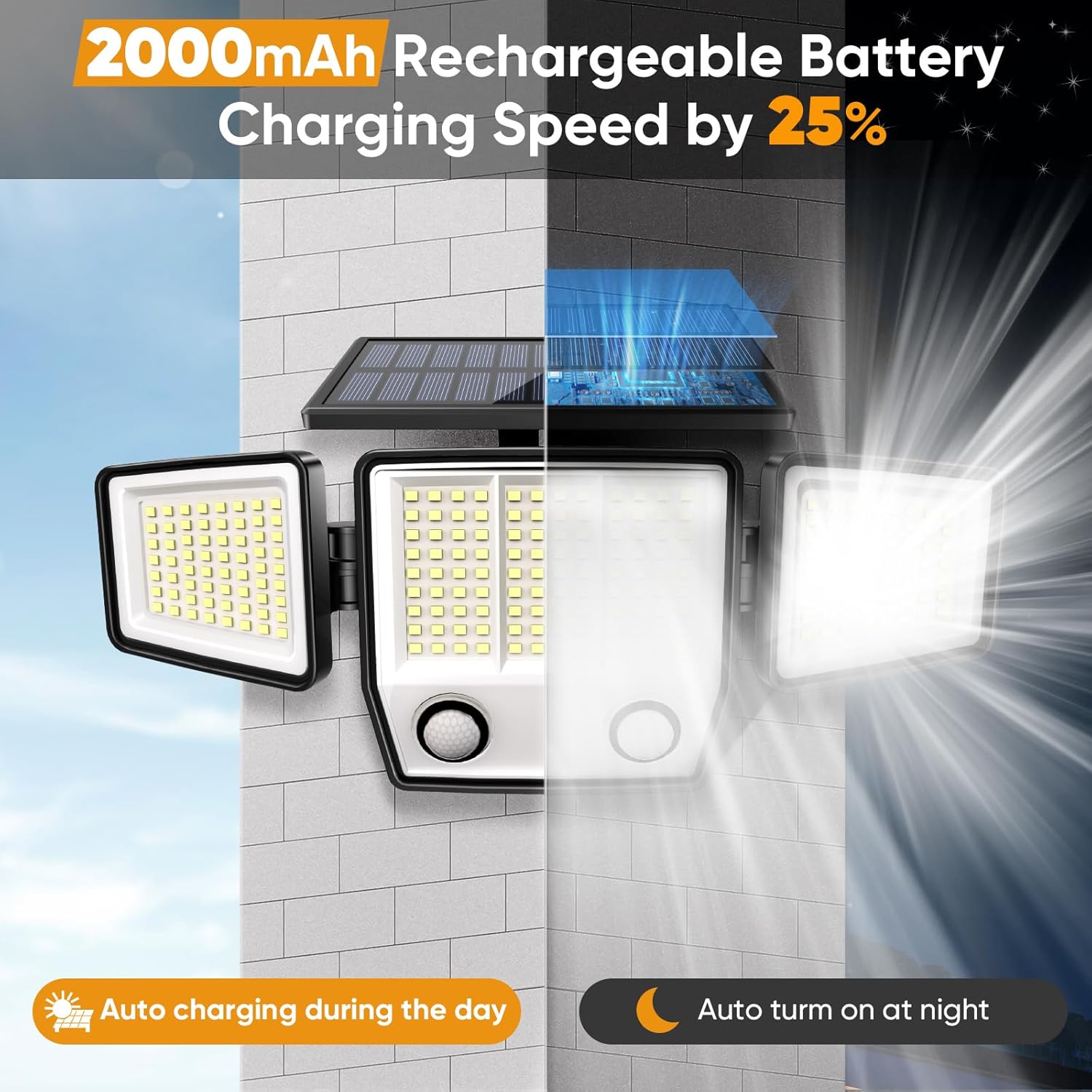 Solar Motion Sensor Outdoor Lights Waterproof - 3000LM 3 Modes Security Lights Outdoor 270° Illumination IP65 LED Solar Flood Wall Light for Garden Yard Patio Pathway