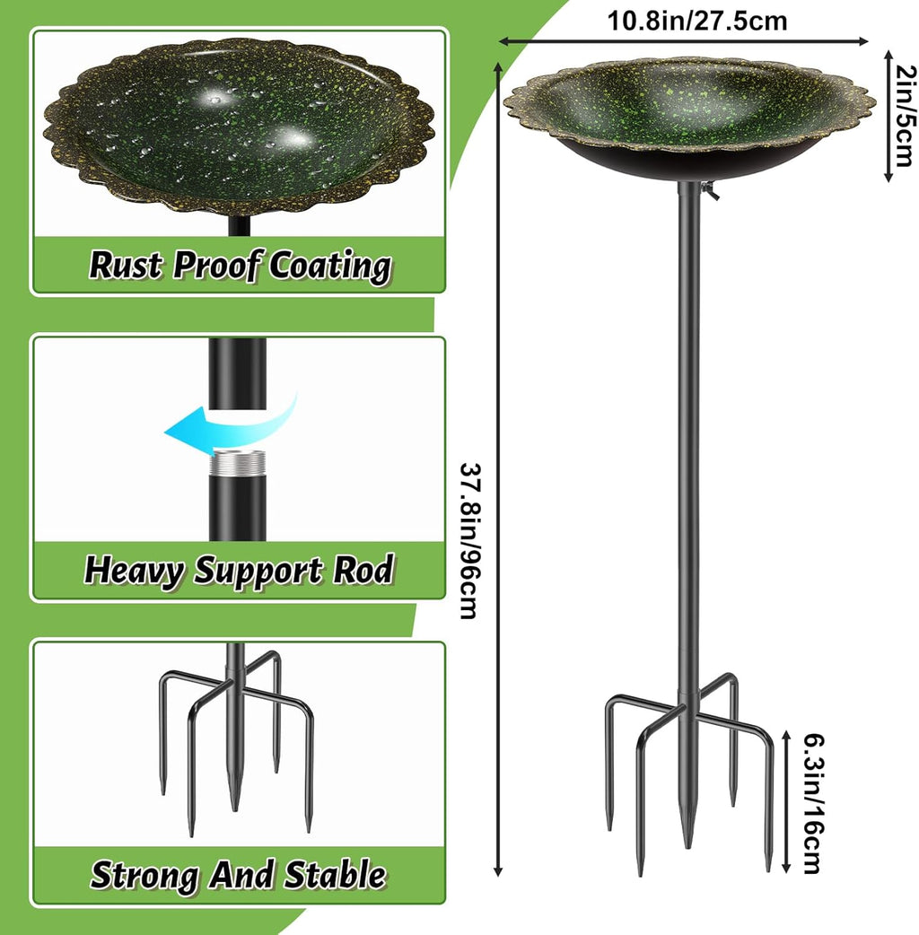 MeyRoliz Metal Bird Bath for Outside, Detachable Bird Feeders Bath Bowl with 5 Prong Base Stand, Freestanding Birdbath Birdfeeder for Garden Yard Lawn Decor (Dark-Green)