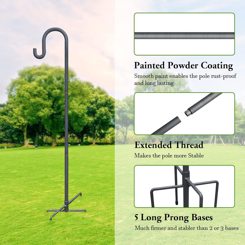 Highpro Shepherd Hook for Outdoor 47 Inch Bird Feeder Hanger Heavy Duty for Hummingbird Feeder Hanger Stand with 5-Prong Base for Lanterns, Wedding (2 Packs)