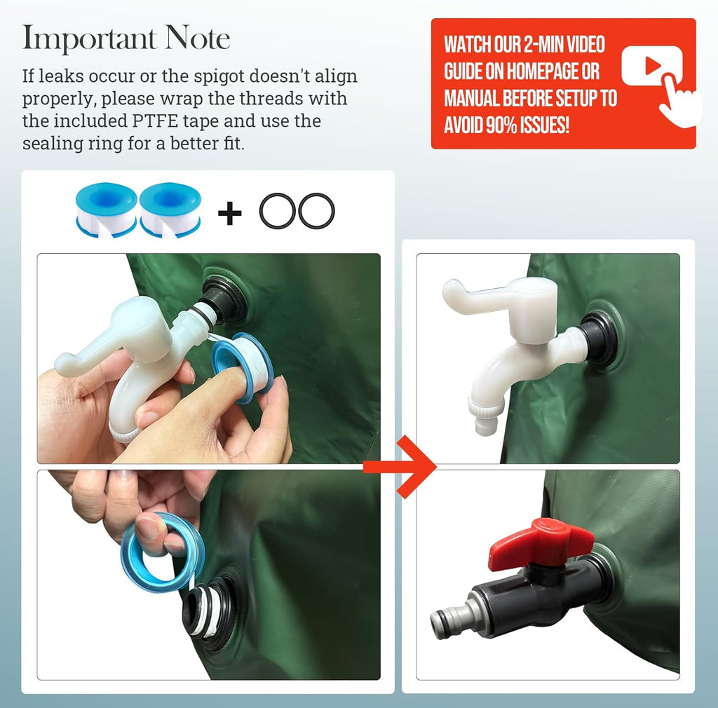 53 Gallon Collapsible Rain Barrel for Garden/Outside/Lawn, Portable Rainwater Collection System, Rain Barrel to Collect Rainwater from Gutter, Water Storage Tank with Two Spigots & Overflow Kit, Green