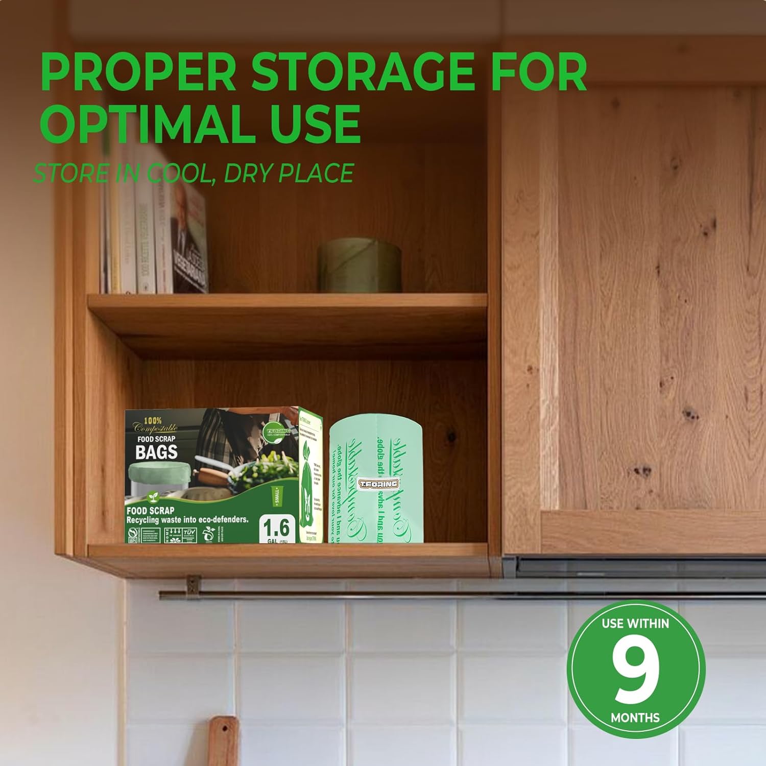 Small Compost Bags with Handle Tie,1.6 Gallon Compostable Food Scrap Bags For Counter Top Compost Bin, 80 Count, 6 Liter, BPI & OK compost INDUSTRIAL Certified