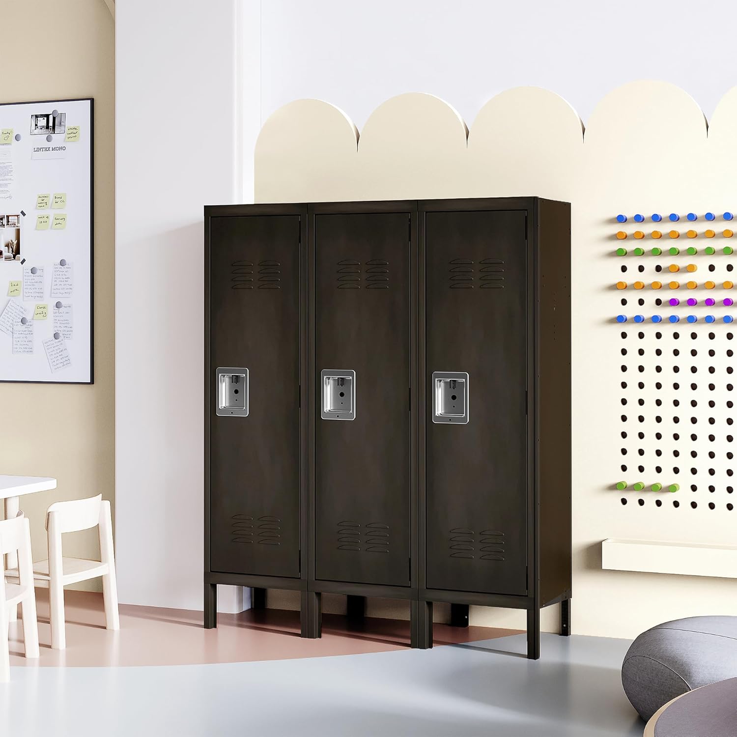 Metal Storage Locker, Lockable Employees Metal Locker with Door, 55" Height Steel Locker for Home, School, Office, Gym (Retro Black)