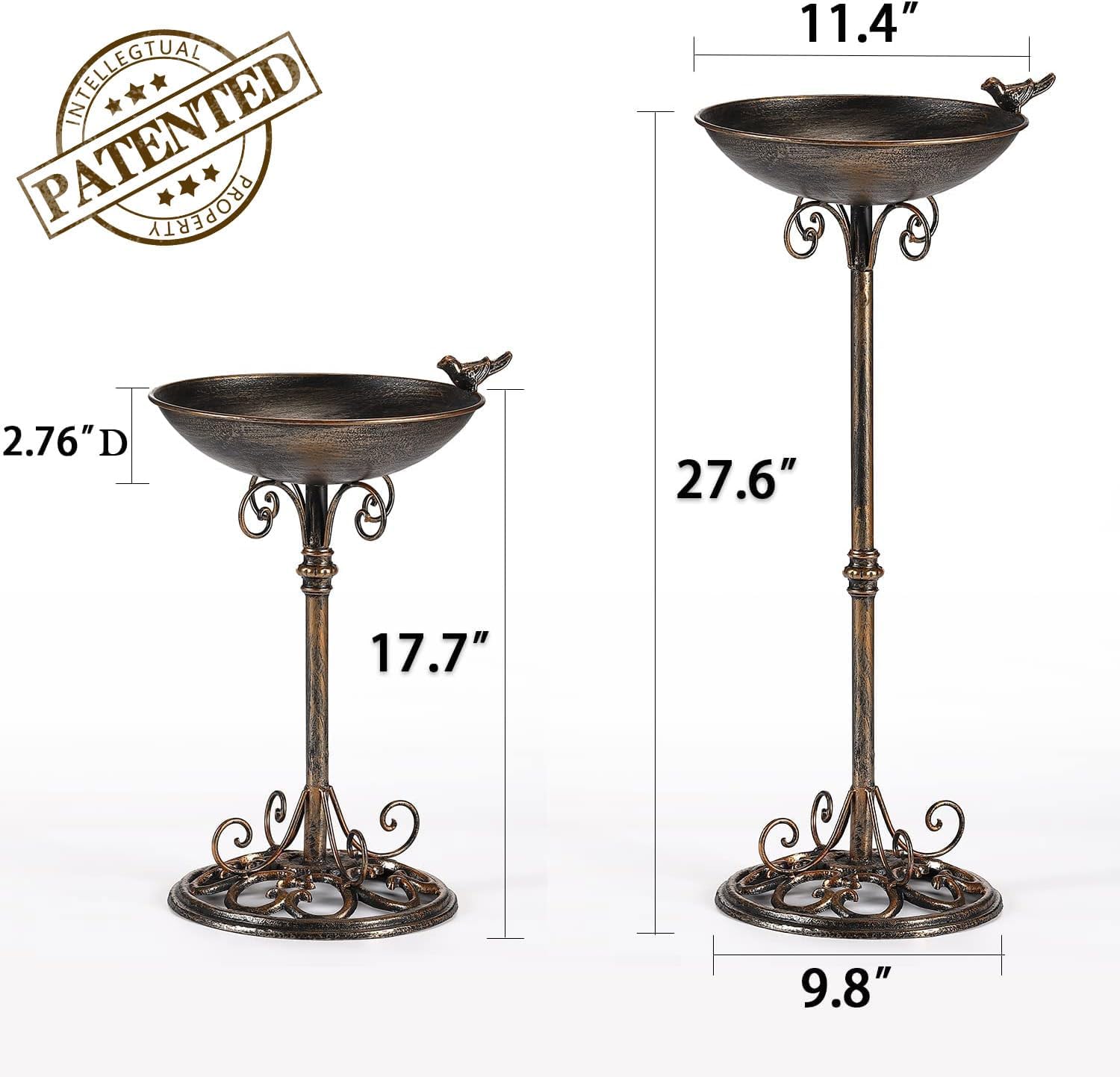 Diam 11.4" W*27.6" H Cast Iron Pedestal Bird Bath, Bird Baths for Outdoors, Seed Tray Garden Yard Decoration