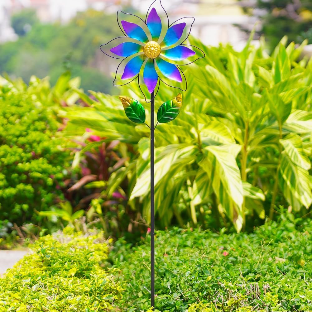 14'' Wind Spinners Outdoor, Flower Kinetic Wind Sculpture & Spinners, Metal Wind Spinners for Yard Garden Patio Decor (Purple)
