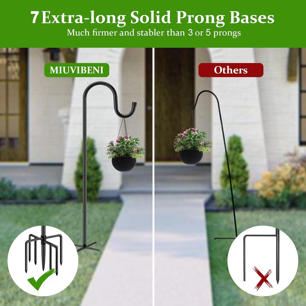 Shepherds Hooks for Outdoor with 7 Base Prongs, 72 Inches Heavy Duty Garden Bird Feeder Pole for Hanging Bird Feeder, Plant Baskets, Solar Light Lanterns, Outdoor Plant Hanger Hook,2 Packs