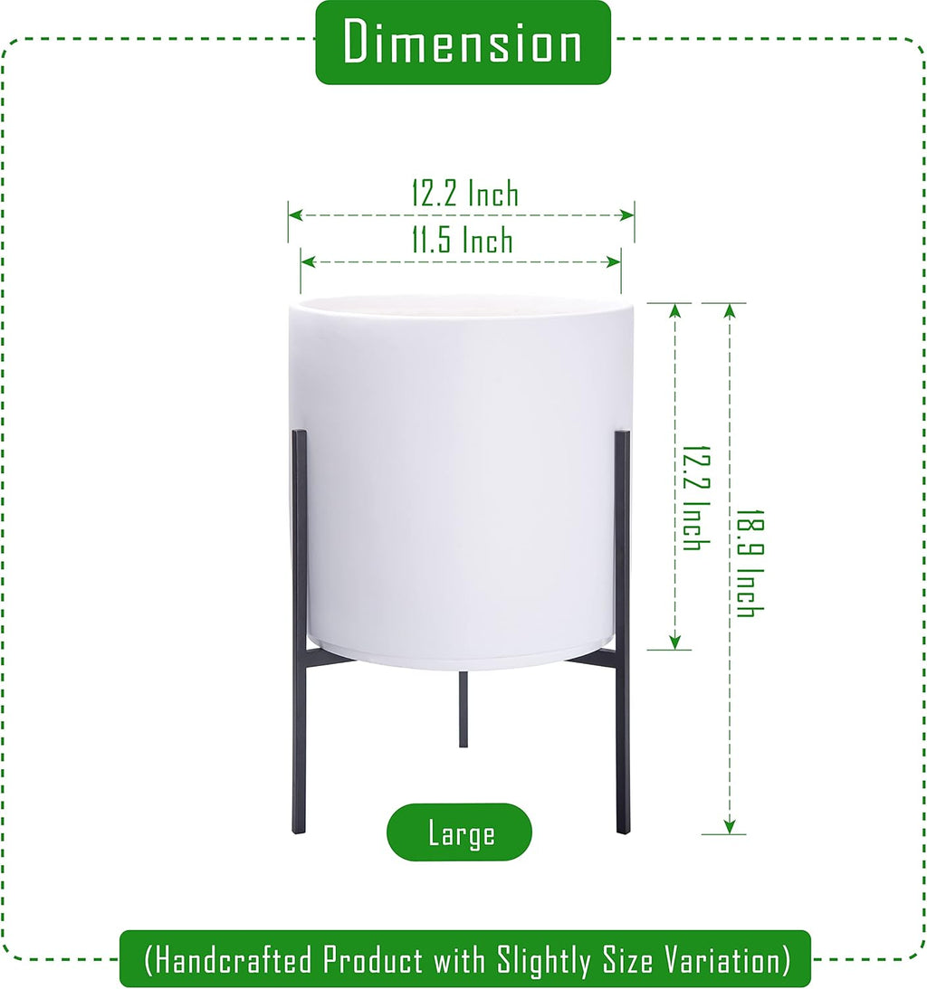 D'vine Dev Modern White Plants Pot Cylinder Planter with Heavy Duty Stand, Large 12 Inch Pot, 18.9 Inch with Stand Height, 96-T-A-3