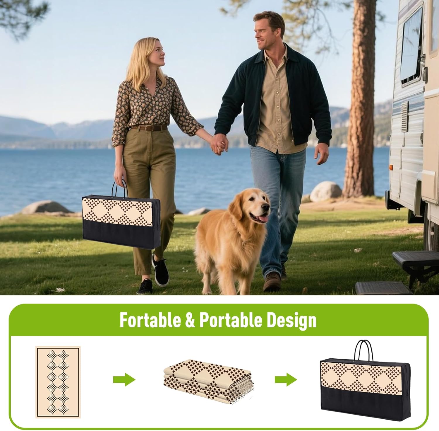 WILDROOTS 5x8 Feet Square String Plastic Outdoor Rug, Stain Resistant Waterproof Reversible Outdoor Patio Rug, Fade Resistant Camping Rug