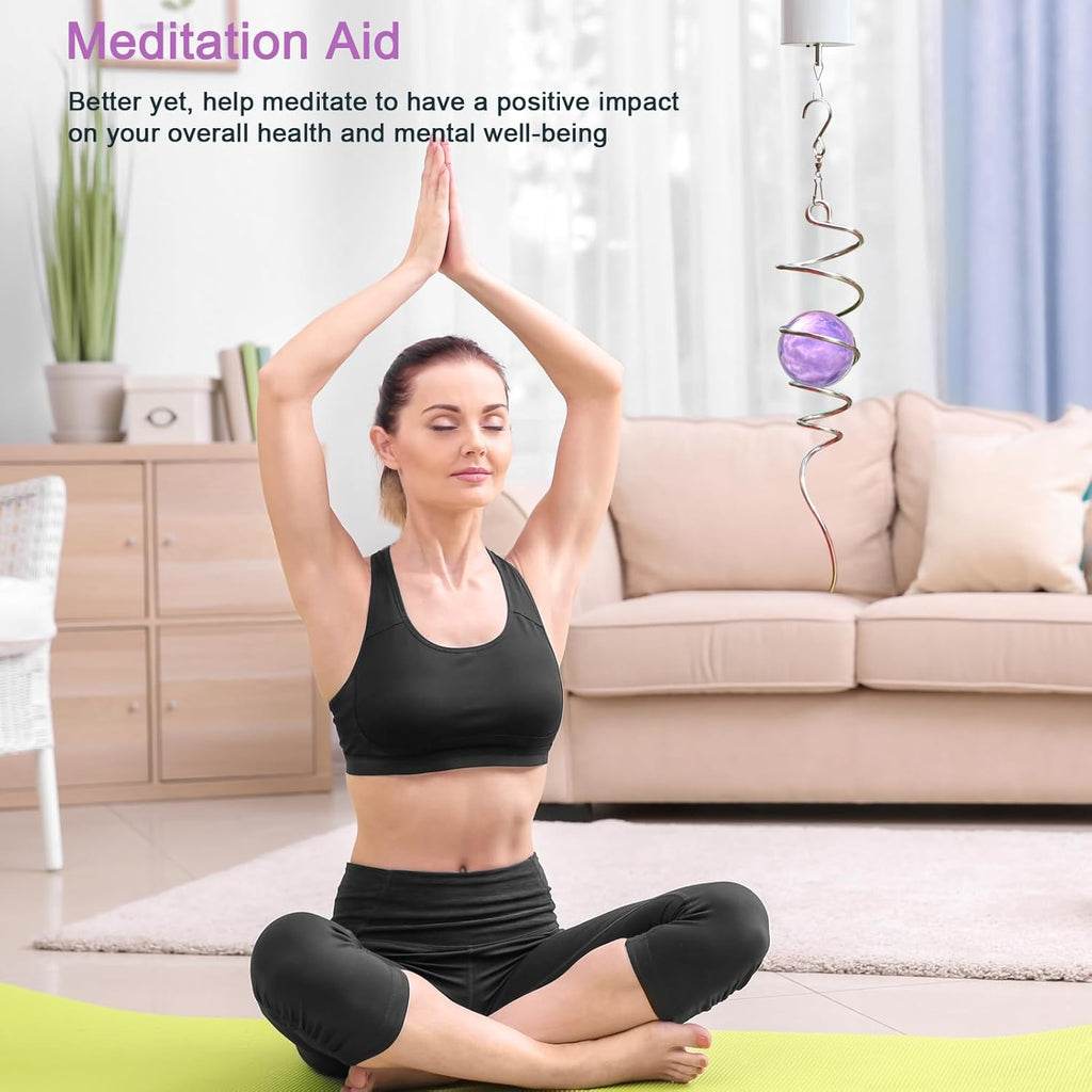 Gazing Ball Spiral Tail with Purple Glass Orb, Wind Spinners Stabilizer, Stainless Steel Wind Spinner Tail, Outdoor Décor, Hanging Garden Sculptures Decoration Ornament 13inch Height