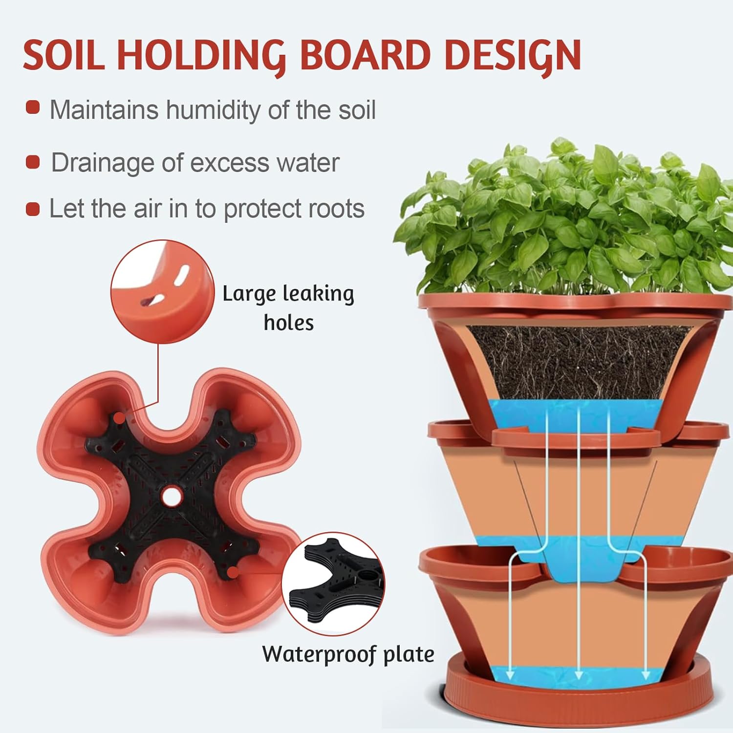 Vertical Strawberry Planter-5 Tier Stackable Herb Tower Planters Stacking Garden Planters Pot Outdoor with Tools Removable Wheels for Growing Flowers, Vegetables and Succulents