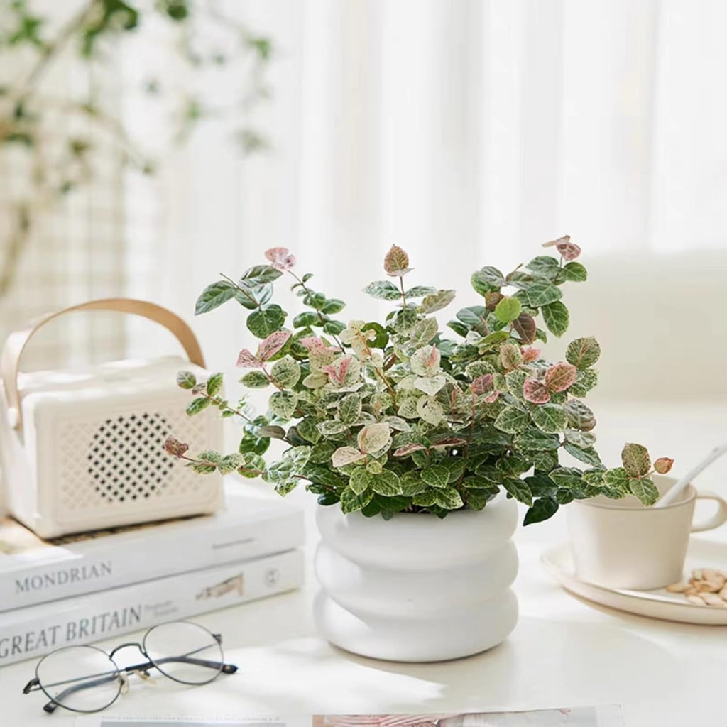 Ceramic Plant Pot Indoor, 4.7 Inch Flower Pot with Drainage Hole, Small Bubble Design Ceramic Planter for Home & Office Decor (White)