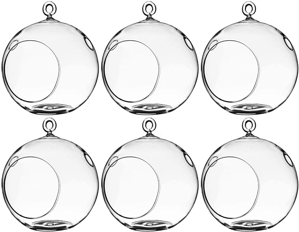 WGV Hanging Terrarium Globe, Width 5", Height 6", DIY Air Succulent Planter, Clear Glass Vase Orb with Flat Bottom, Candle Holder for Windowsill Outdoor Garden Decor, 6 Pieces Bulk