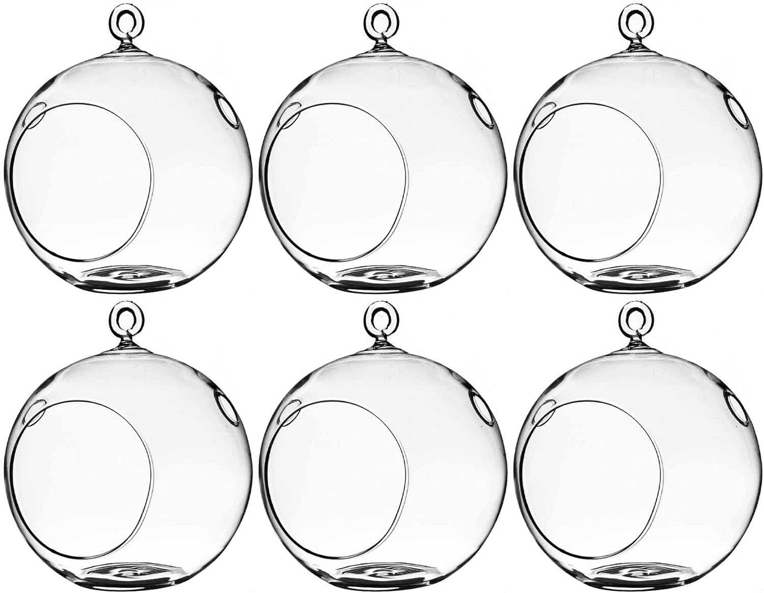WGV Hanging Terrarium Globe, Width 5", Height 6", DIY Air Succulent Planter, Clear Glass Vase Orb with Flat Bottom, Candle Holder for Windowsill Outdoor Garden Decor, 6 Pieces Bulk