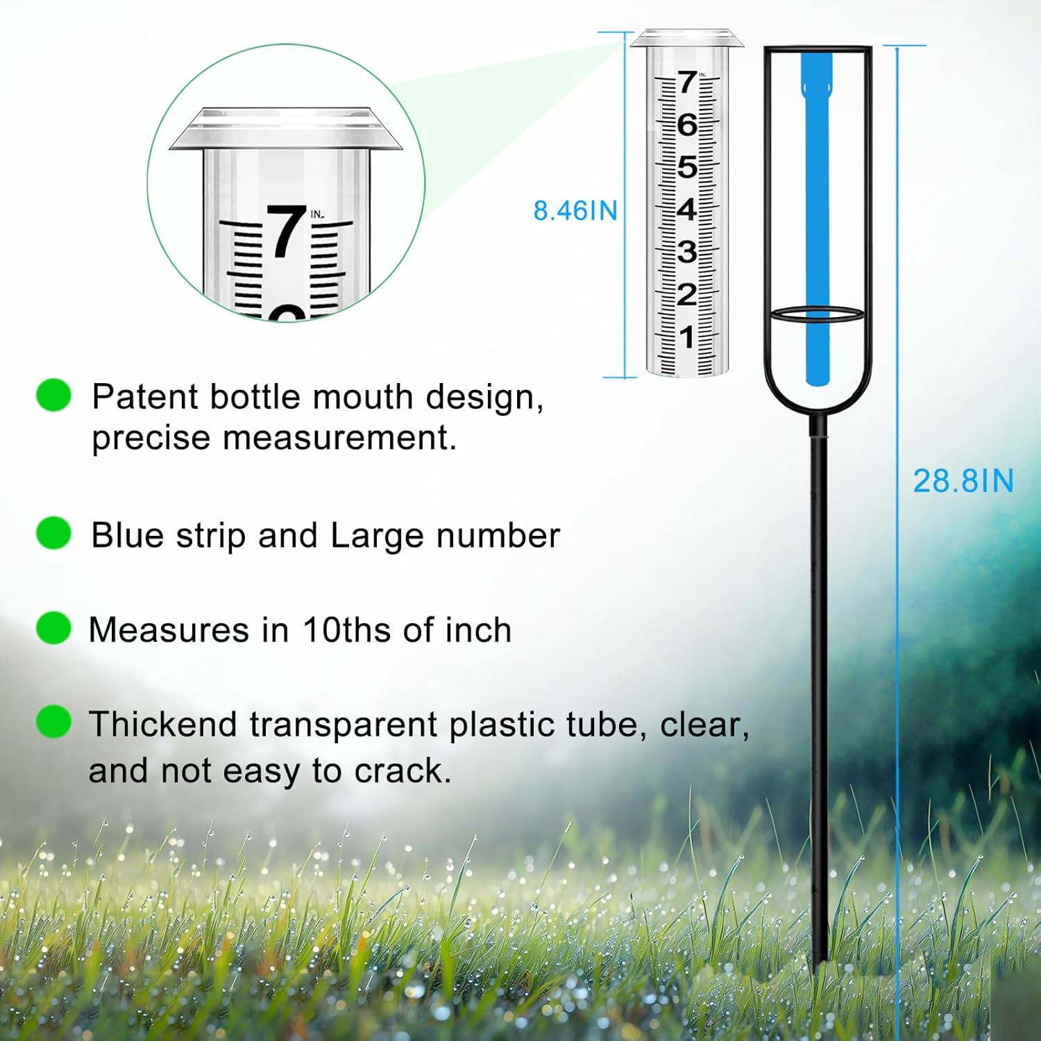JMBay Rain Gauge Outdoor, Accurate rain gauges Outdoors Best Rated, Tall rain Gauge for Yard with Stake, Decorative rain Measure Gauge for Garden, Deck, Lawn with Large Numbers, Adjustable Height