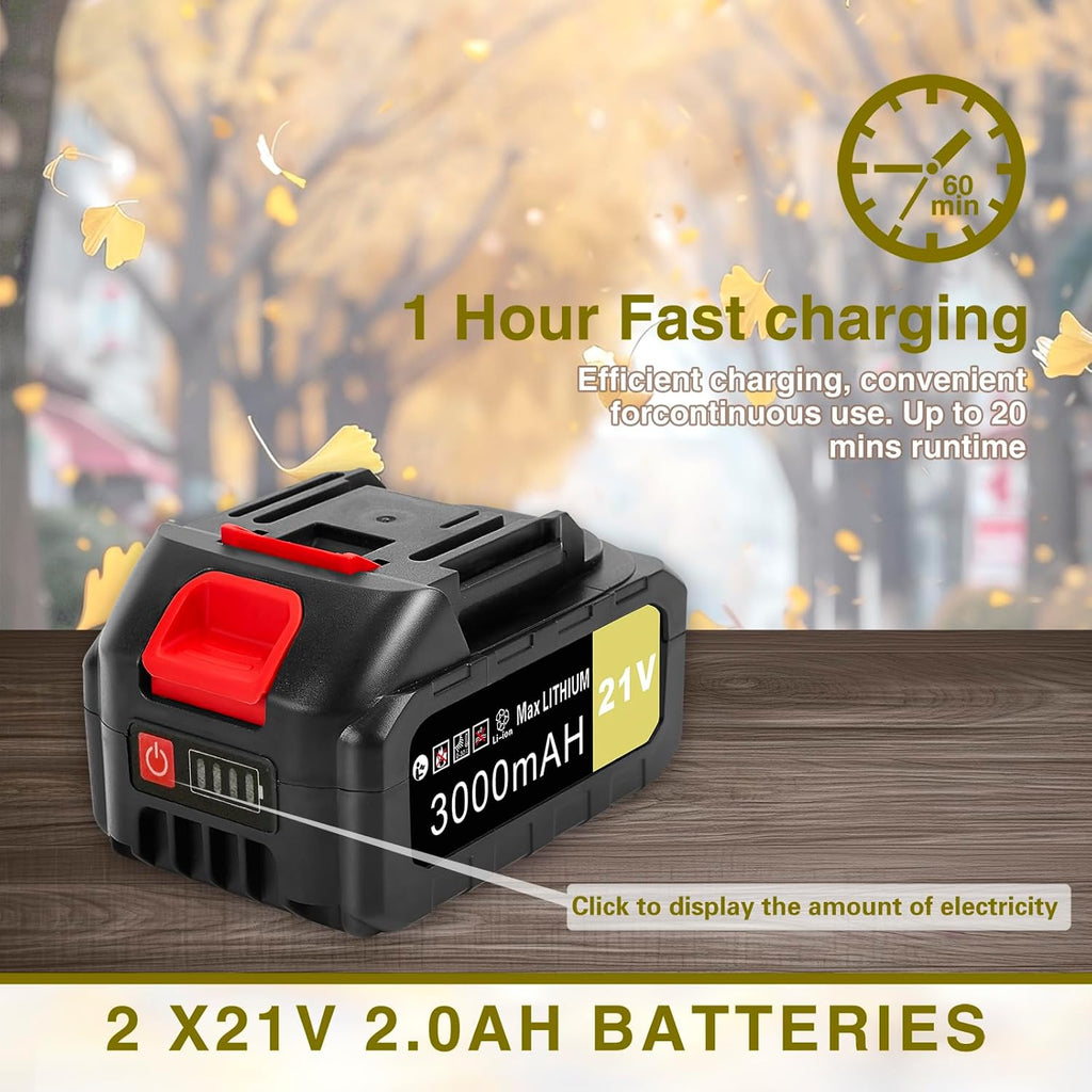 Wgkok Leaf Blower Cordless - 21V 5-Speed Mode Electric Cordless Leaf Blower with 2 Batteries and Charger, 2.0Ah Lightweight Battery Powered Leaf Blowers for Lawn Care, Patio, Blowing Leaves (Blue)