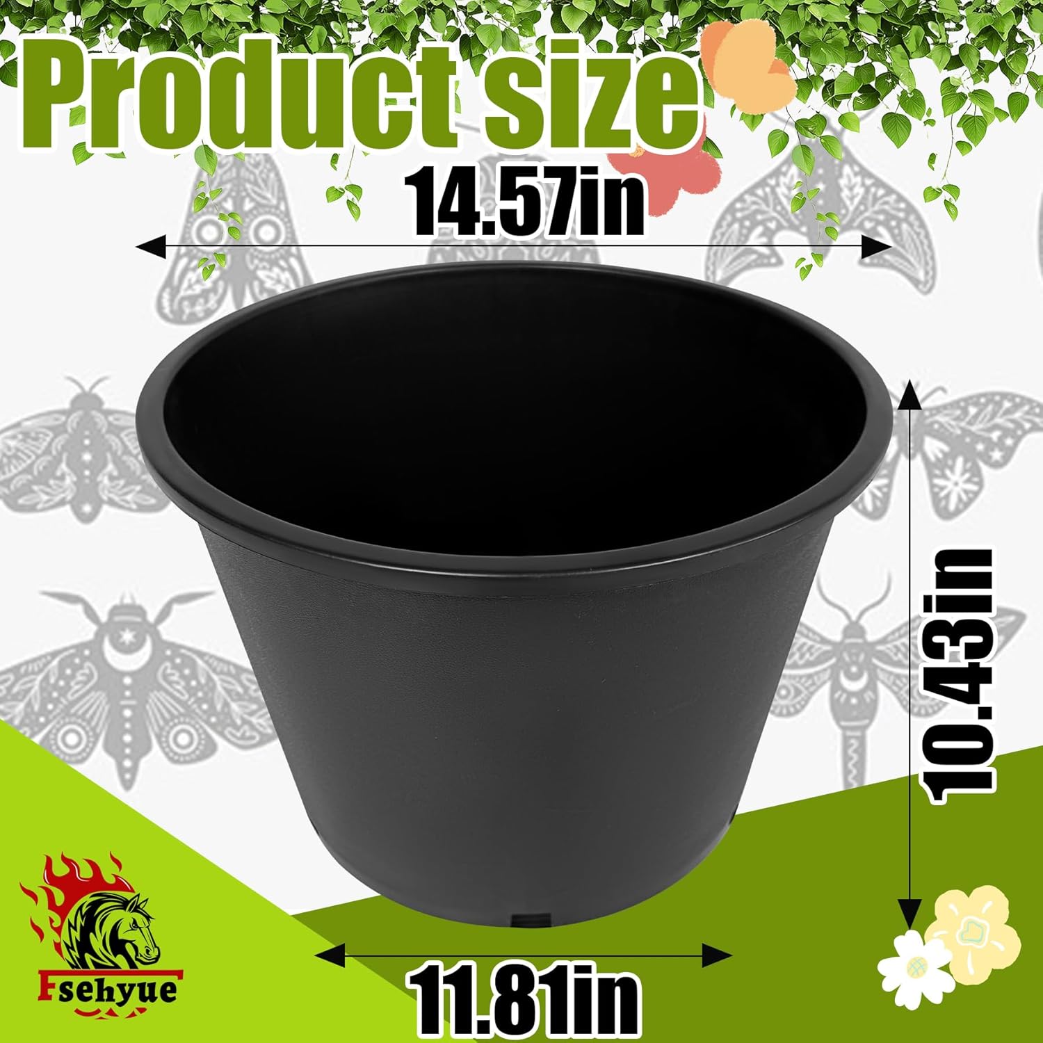 7 Gallon Nursery Pots Plastic Container Injection Molded Pot for Plants Flexible with Drainage Holes Suitable for Plants Soil Growers or Hydroponics Black 10 Pcs