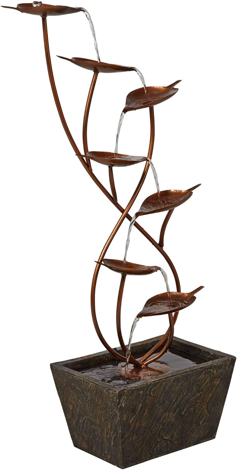 Ashton Curved Leaves 41" High Large Modern Indoor Outdoor Decor Copper Resin Floor Fountain Standing Waterfall Tiered Cascading Water Feature for Outside Garden Patio Yard Backyard - John Timberland