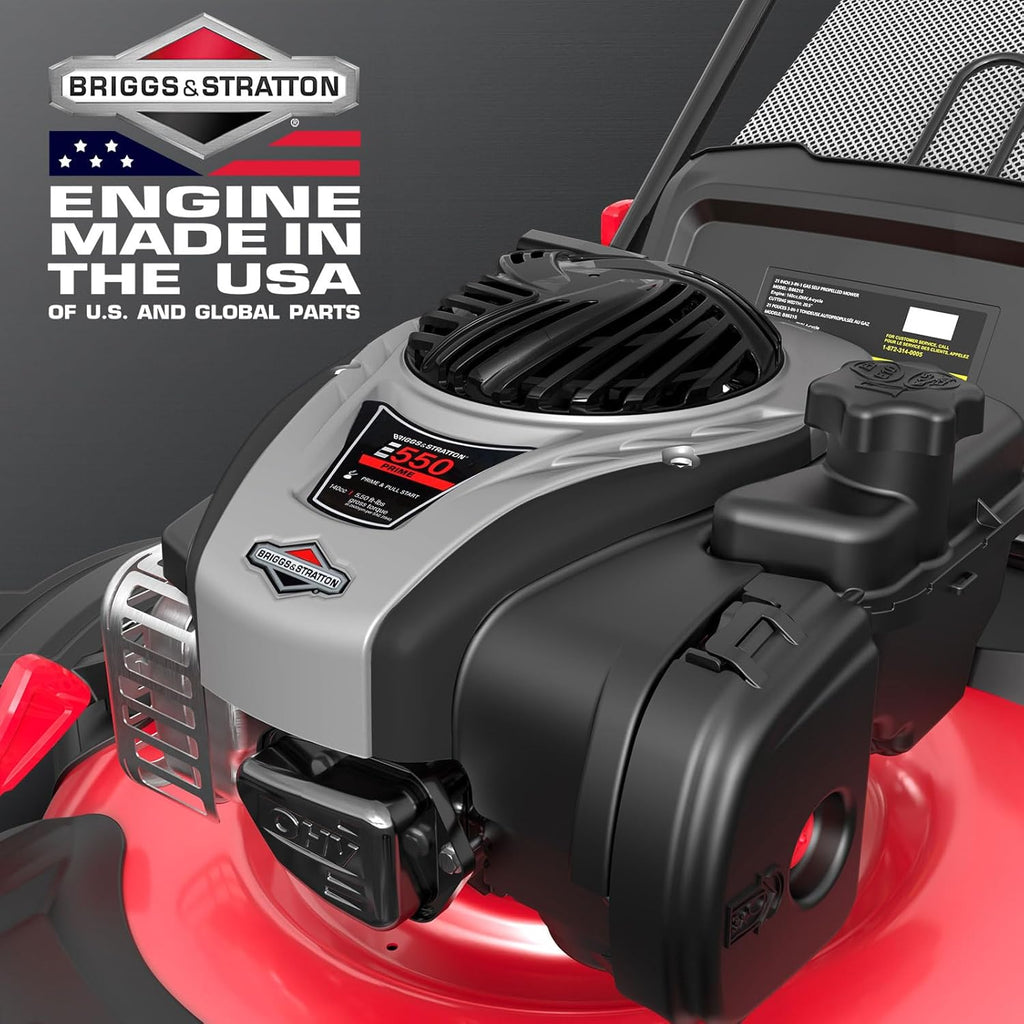 PowerSmart Self Propelled Gas Lawn Mower, 22-Inch with 140cc Briggs and Stratton E550 Engine 3-in-1 Rear-Wheel Drive Lawnmower with Bagging
