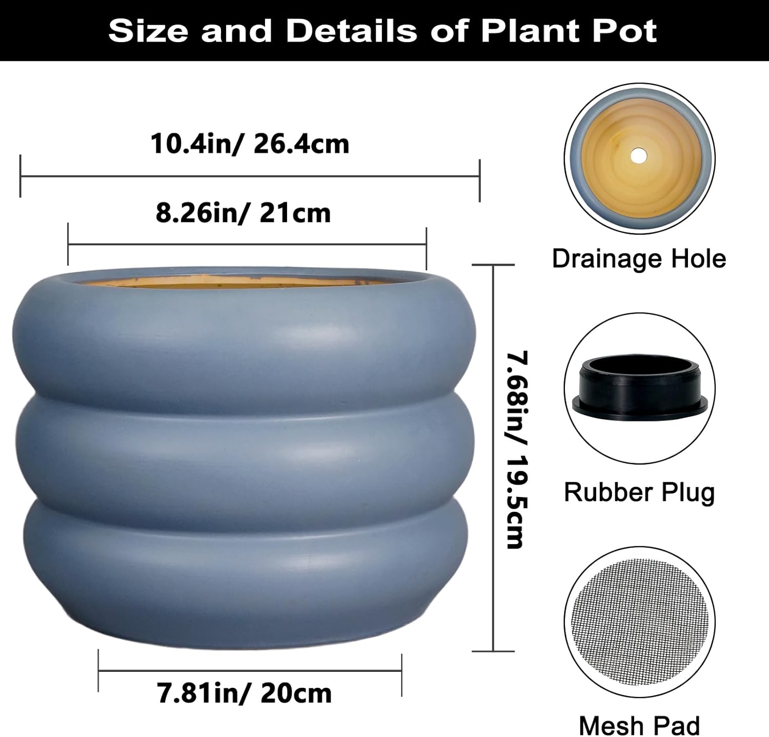 SQOWL 10 Inch Plant Pot Indoor - Ceramic Plant Pot with Drainage Hole Large Outdoor Planter Unique Flower Pot Modern Round Planter for Front Door Decor Gray