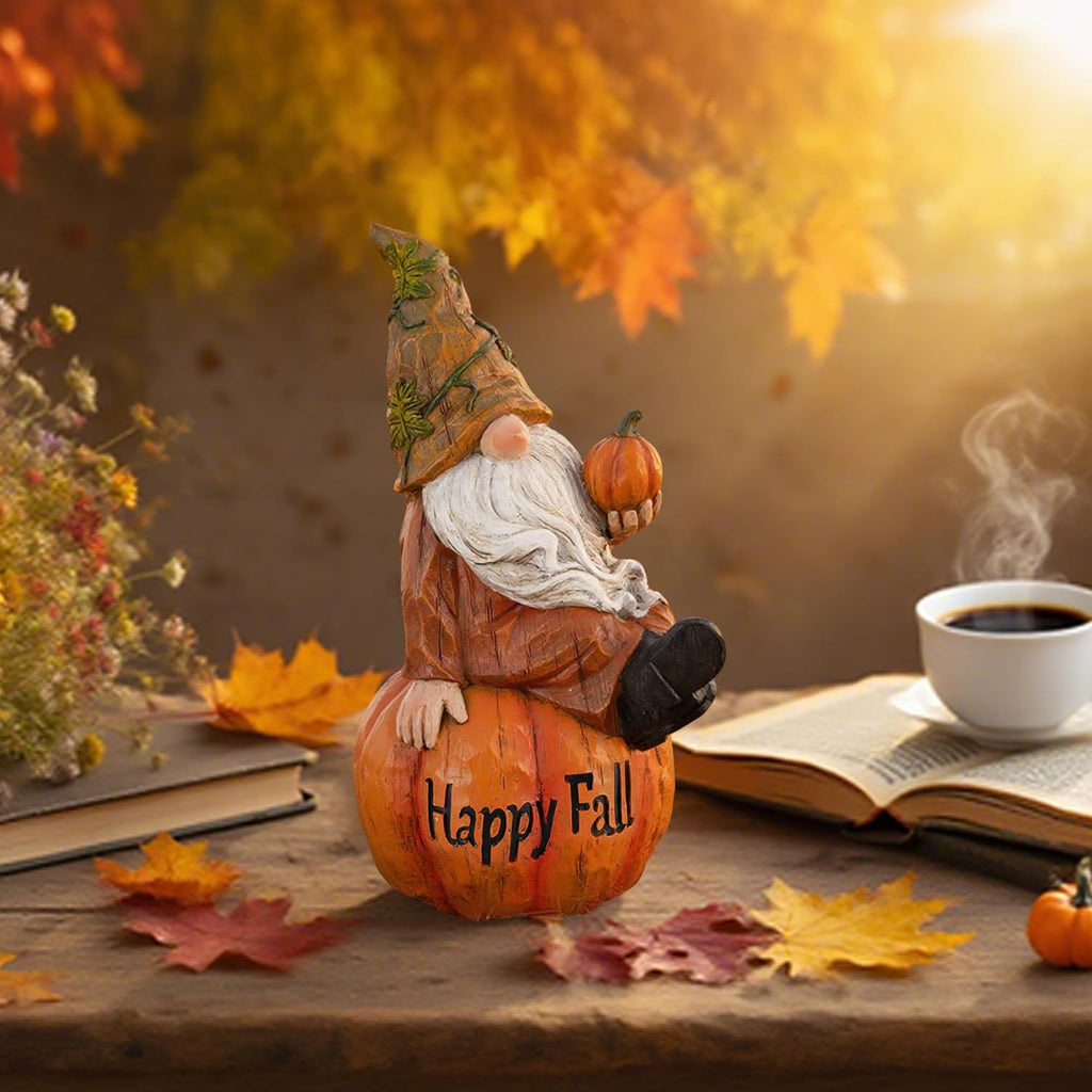 TZSSP Autumn Gnome Resin Figurine with Happy Fall Thanksgiving Pumpkin Table Decorations for Harvest Festivals & Parties