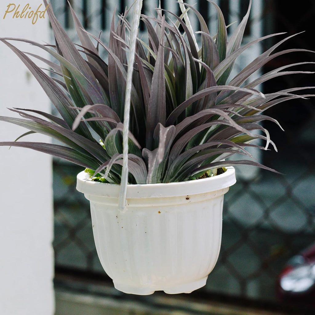 6Pcs Artificial Grass Fake Plants 17.3in Outdoor Plants UV Resistant Faux Greenery Stems Fake Grass for Home Window Garden Office Patio Pathway Front Porch Halloween Décor Green & Black