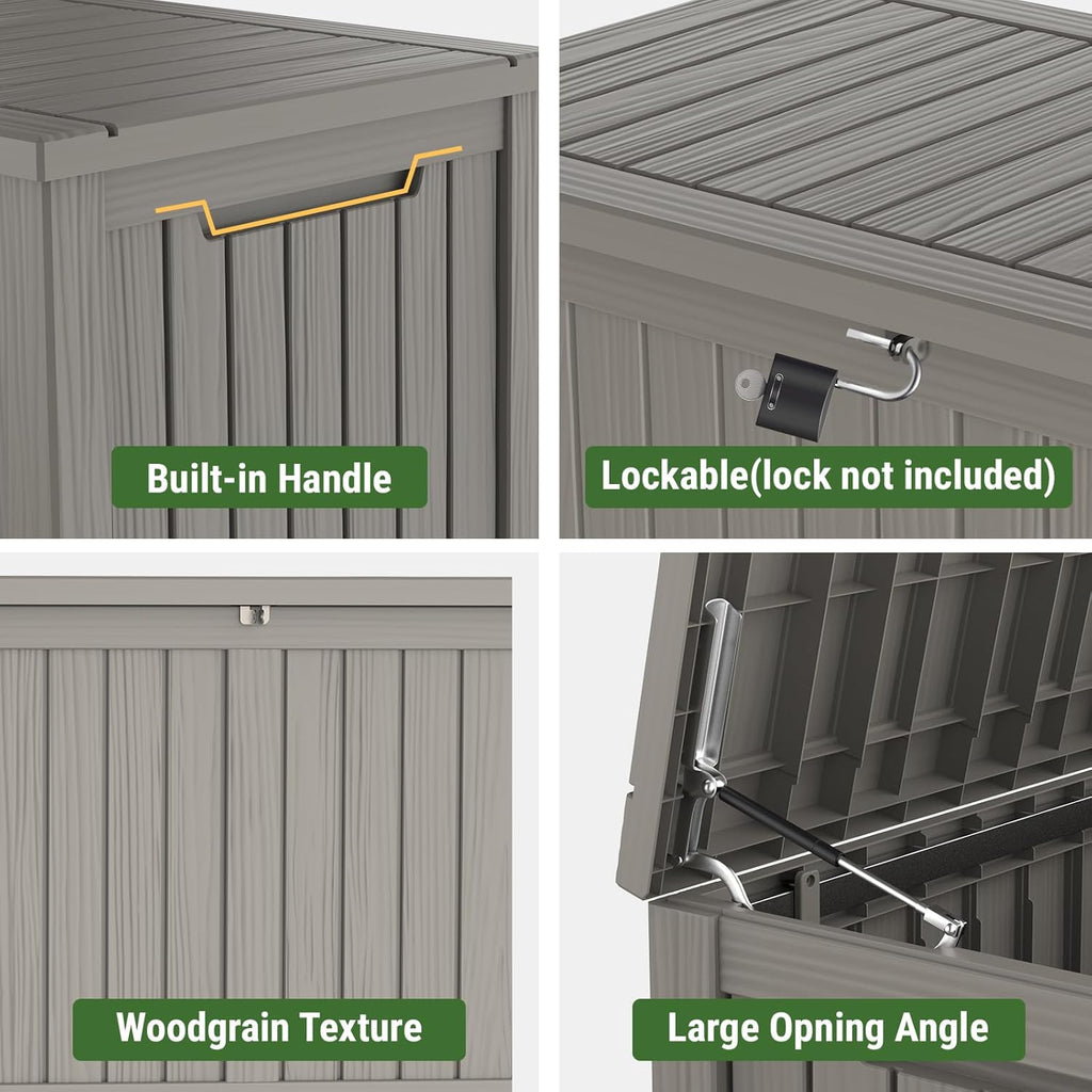 Mars Villa 180 Gallon Outdoor Storage Box Waterproof, Extra Large Resin Deck Box, Outside Storage Bin for Patio Furniture Cushion, Pool Supply, Sports Gear, UV Resistant and Weatherproof, Greige