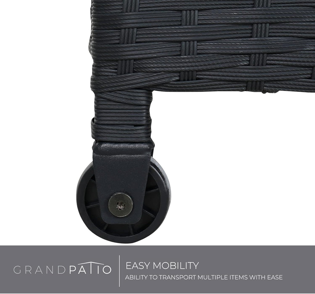 Grand patio 108 Gallon Deck Storage Box Indoor Outdoor Wicker Bin for Patio Furniture Cushions Garden Tools Pool Accessories, Black