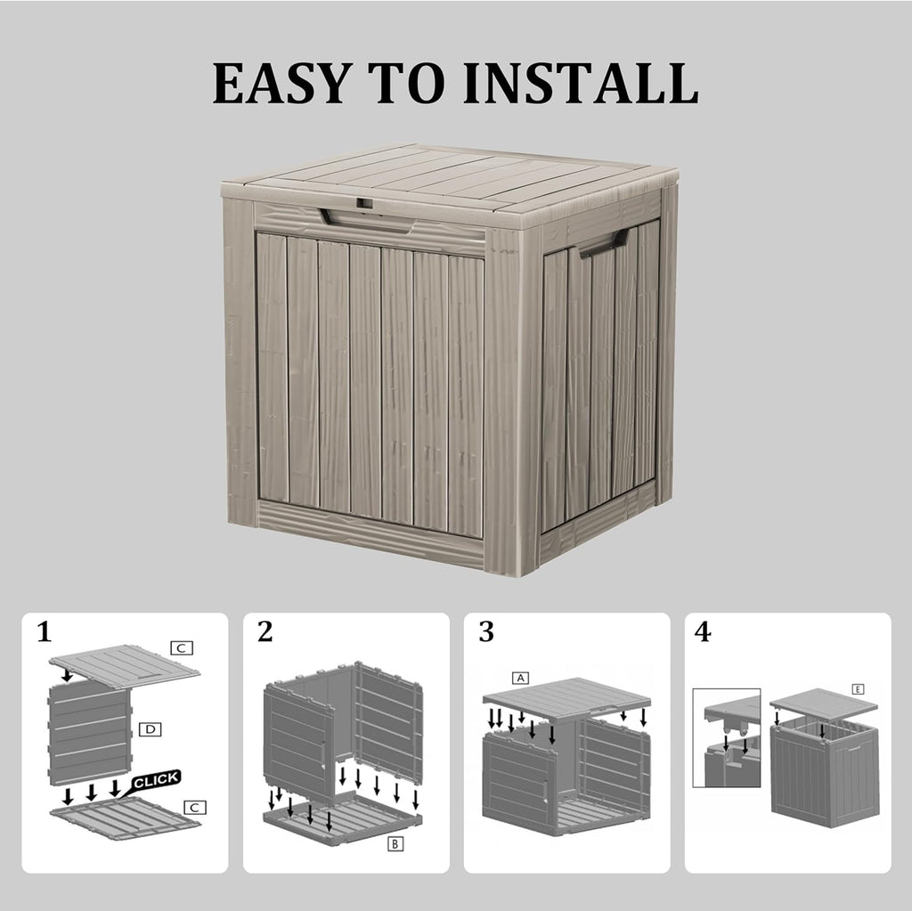 35 Gallon Waterproof Large Resin Deck Box Indoor/Outdoor Lockable Storage Container and Seating for Garden, Pool, and Patio (35 Gallon, Grey)