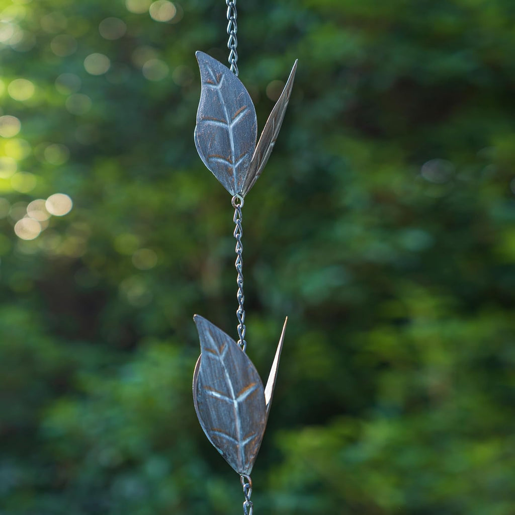 Rain Chain Decoration 8.5 FT., Rain Catcher Chain Gutter Downspout 102'' for House Eaves, Garden & Home, Leaf Shape Rain Chains