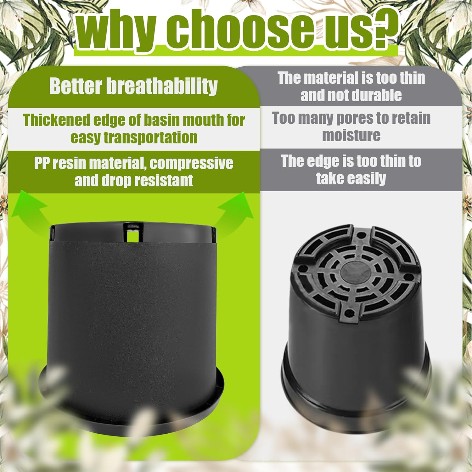 15 Gallon Nursery Pots Plastic Container Injection Molded Pot for Plants Flexible with Drainage Holes Suitable for Plants Soil Growers or Hydroponics Black 10 Pcs