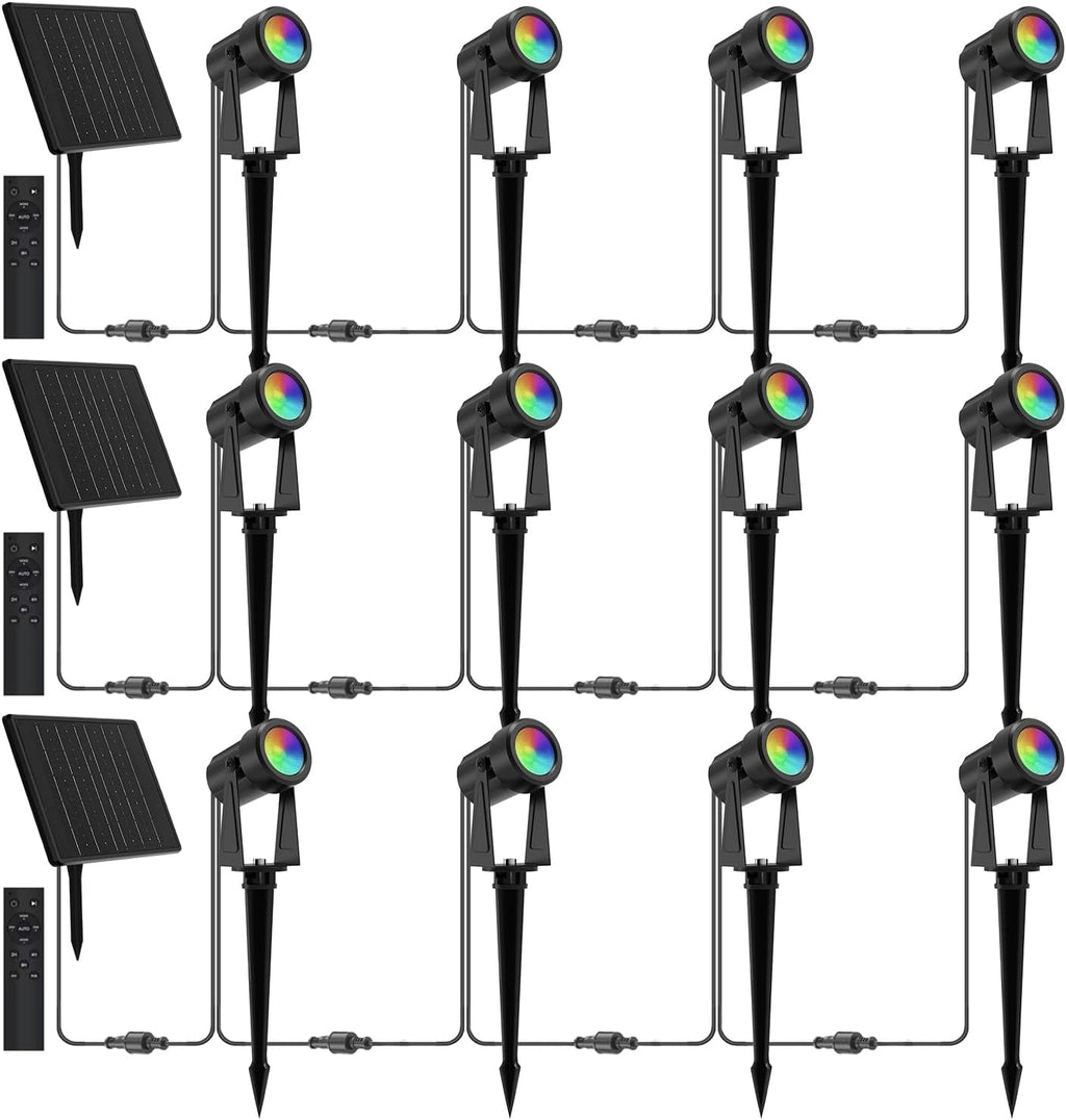 ZYAN Solar Spotlights Outdoor, Solar Landscape Lights with Remote Control, RGBW Colored Spot Lights for Yard, Garden, Lawn, Plant, Tree, Pool Areas, Auto On/Off, Dimmable & Waterproof (12 Pack)