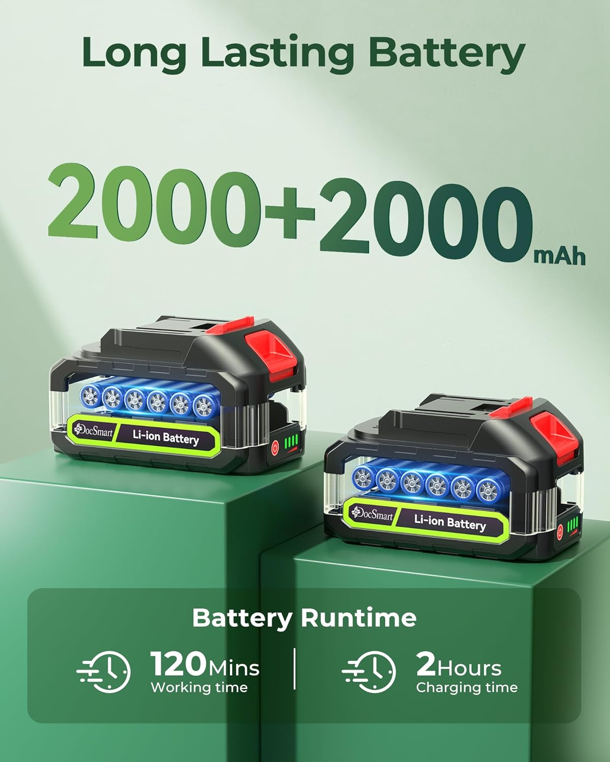 20'' Hedge Trimmer Cordless with Battery, 3000RPM Electric Handheld Bush Clipper with 2pcs 2000mAh Rechargeable Batteries, 180° Rotatable Head, 2/3'' Blade Gap Green