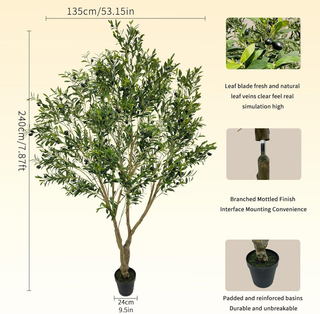 Artificial Tree Faux Olive Tree 8ft Tall Fake Olive Plant in Pot Fake Silk Tree Faux Plants Indoor