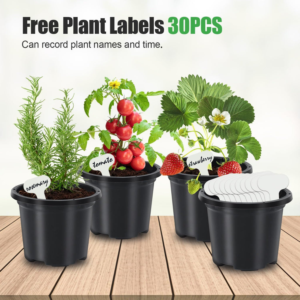 30 Pack Black Nursery Pots for Plants, 3.5 Inch Sturdy Plastic Seedling Plant Pot with Drainage Holes, Indoor Outdoor Garden Seed Starter with 30 Plant Labels