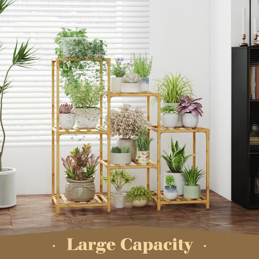 Bamworld Bamboo Plant Stand Indoor Boho Plant Shelf Tiered Plant Rack for Multiple Plants 3 Tiers 7 Pots Ladder Plant Holder Plant Table for Plant Pots Home Decor for Gardening Gifts Nature Color