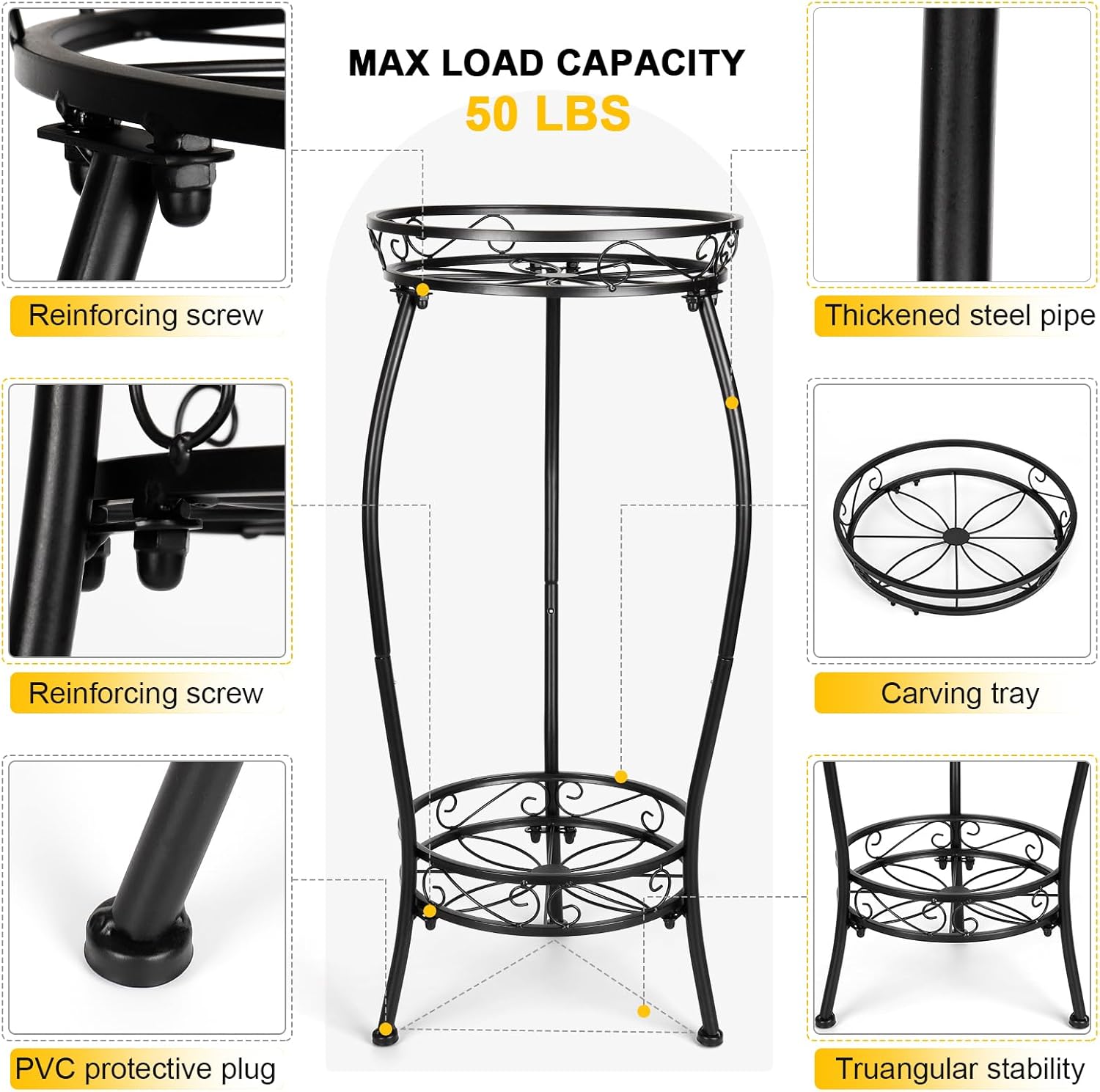 2 Tier Rustproof Iron Plant Stand - Heavy Duty Outdoor Plant Stands For Patio, Balcony Or Garden Or Planter Corner - Plant Stand Indoor (Black)