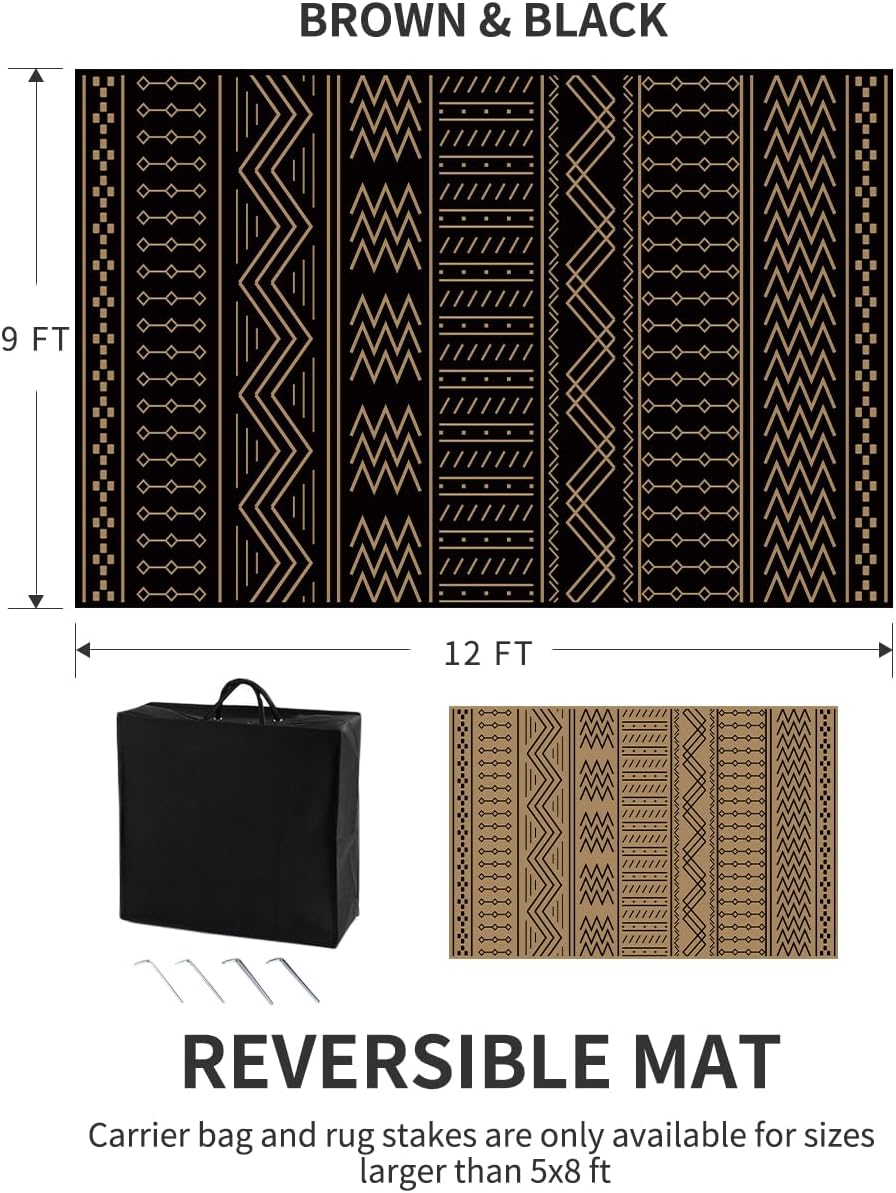 COCOER Outdoor Rug Carpet Waterproof 9x12 ft Patio Rug Mat Indoor Outdoor Area Rug for RV Camping Picnic Reversible Lightweight Plastic Straw Outside Rug for Patio Decor Decoration Boho Rug