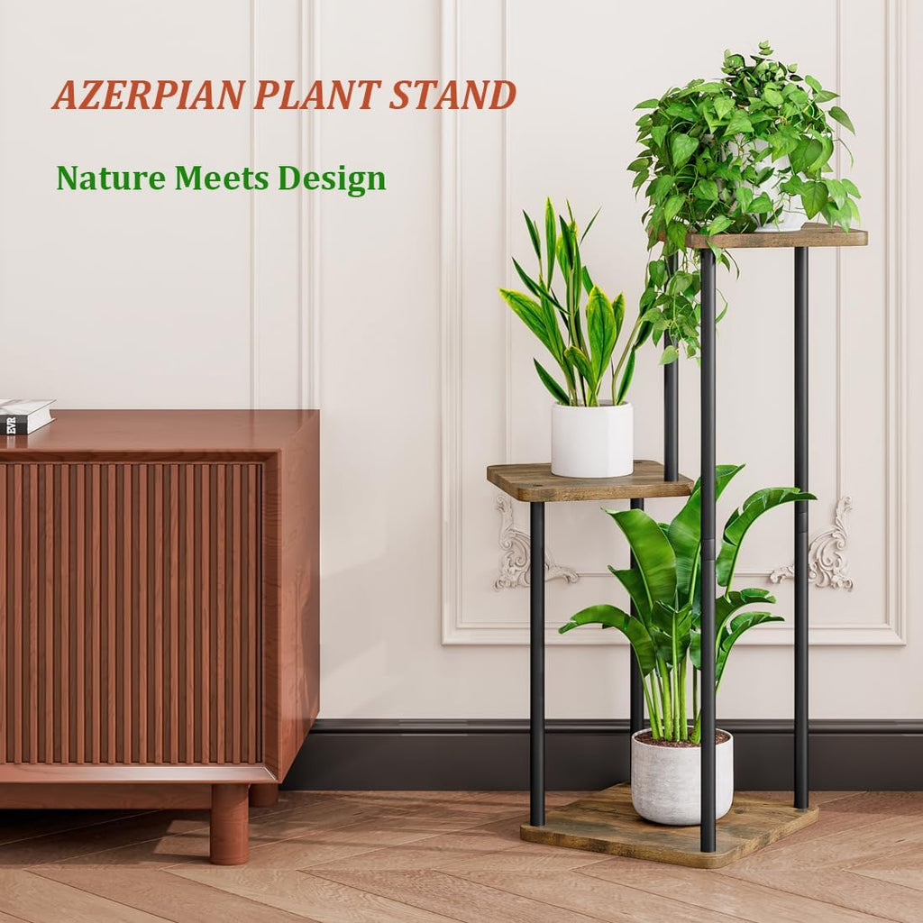 AZERPIAN 3 Tier Plant Stand Indoor Metal Plant Shelf for Multiple Plants Corner Flower Holders for Living Room Balcony Bedroom Patio Garden, Black (Black, 3 tier)