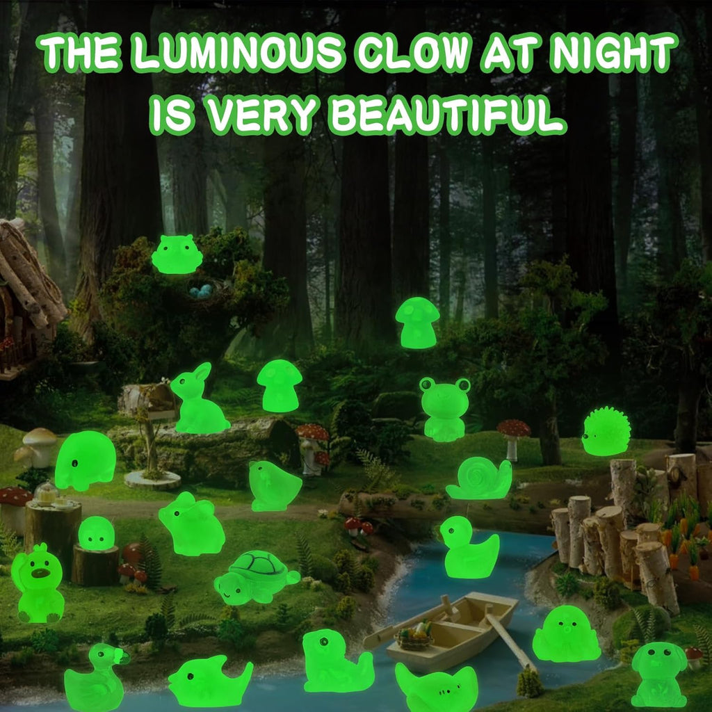 120pcs Luminous Mini Resin Animals 20 Types to Hide Miniature Resin Animals Figures Glow in the Dark Tiny Ducks Owls Frogs Bulk for Micro Landscape Dollhouse Aquarium Potted Fairy Garden DIY Decor