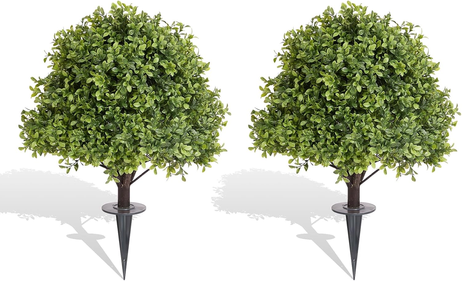 27" Tall Artificial Boxwood Ball Topiary Trees Set of 2, UV Resistant Large Faux Plants Outdoor, 2ft Fake Bushes and Shrubs Look Real with Ground Spike for Front Porch Outside Planter Backyard Decor
