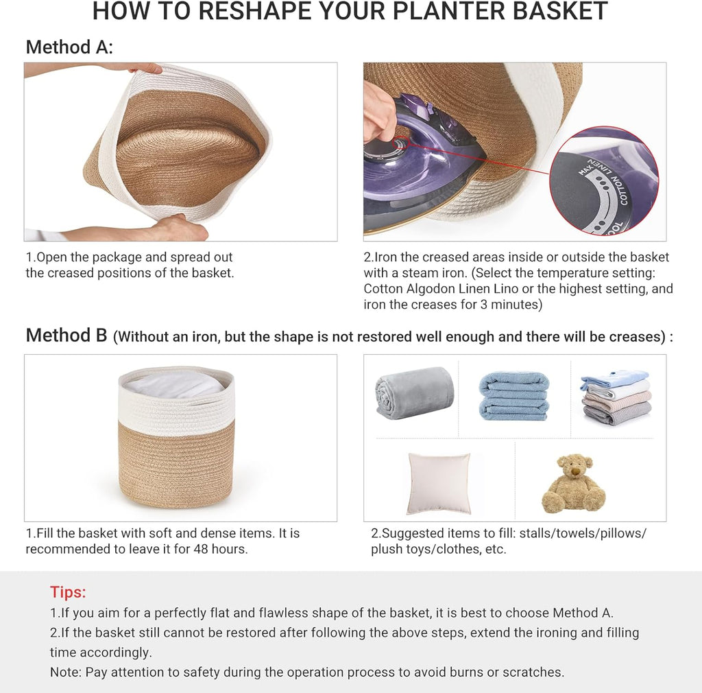 Dahey Jute Rope Plant Basket Modern Woven Storage Basket for 10.5" Indoor Planter, Decorative Flower Pots Cover Laundry Bin with Handle Rustic Home Decor, Beige