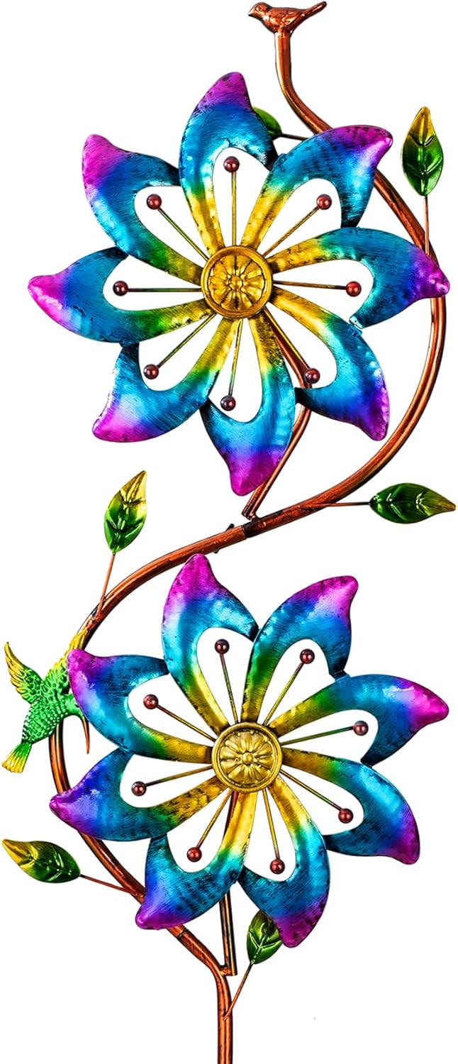 pearlstar Flower Wind Spinners Outdoor Metal Wind Sculpture Windmill Flower Pinwheel for Yard Lawn Patio Garden Decor