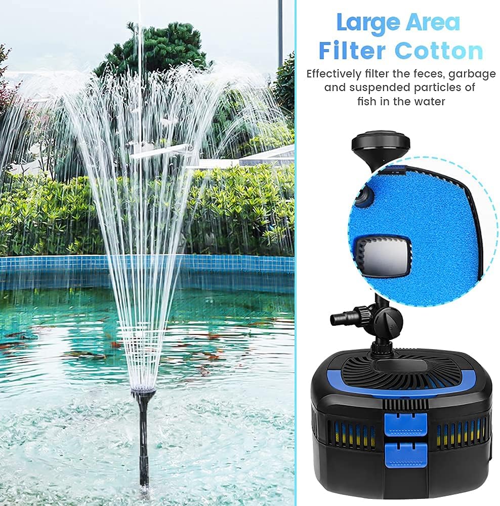 ANBULL 1370GPH Pond Filter Pump, 110V/57W All-in-one Fountain Kit, Variable Frequency Water Pump with 13W UV-C, High Efficiency Filter Water Pump for Outdoor Ponds up to 2113 Gallons