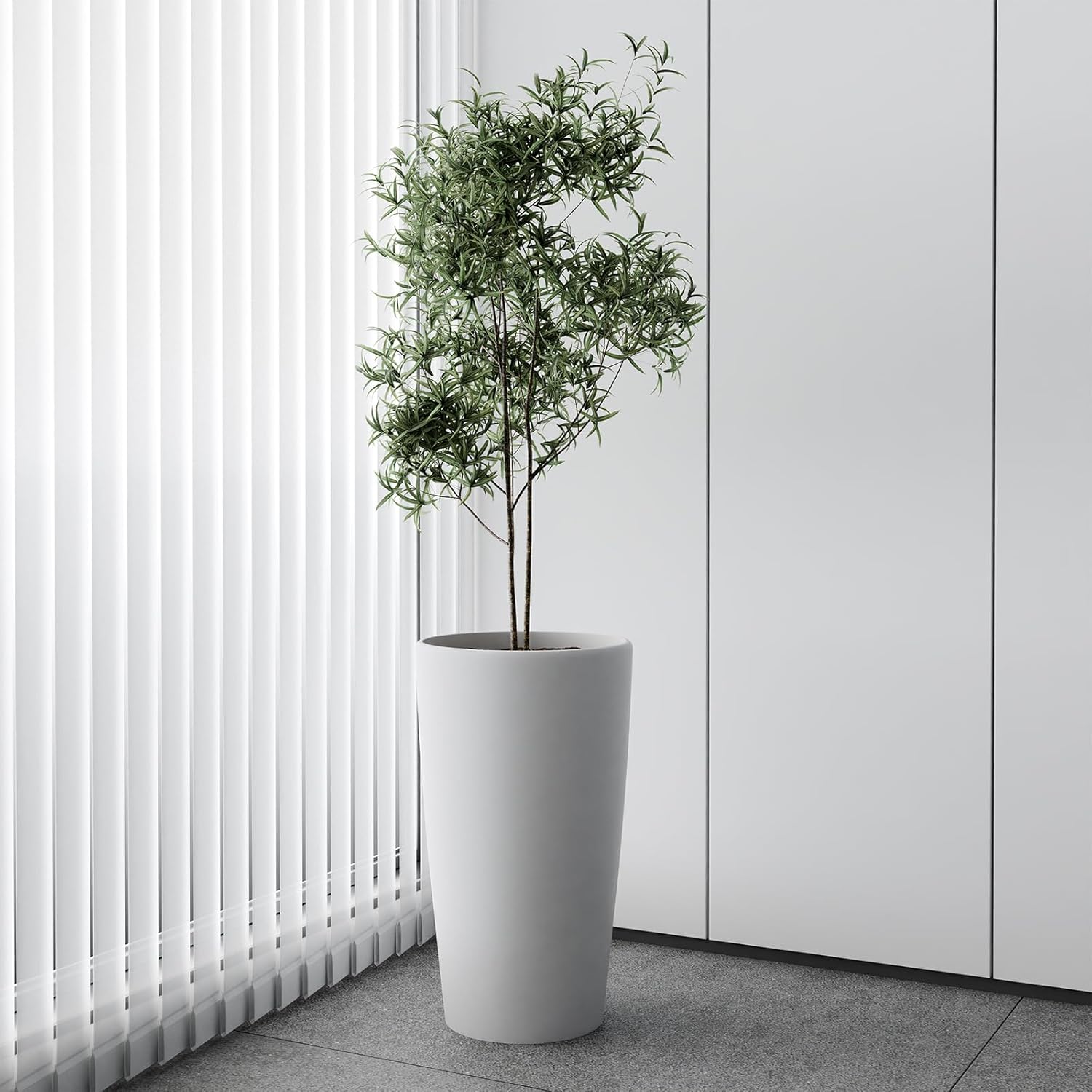 SnugNiture Set of 2 Round Tall Planters 22 Inch, Large Planter for Indoor Outdoor Plants, Modern Flower Pot Containers Large Decorative Tree Planter, White