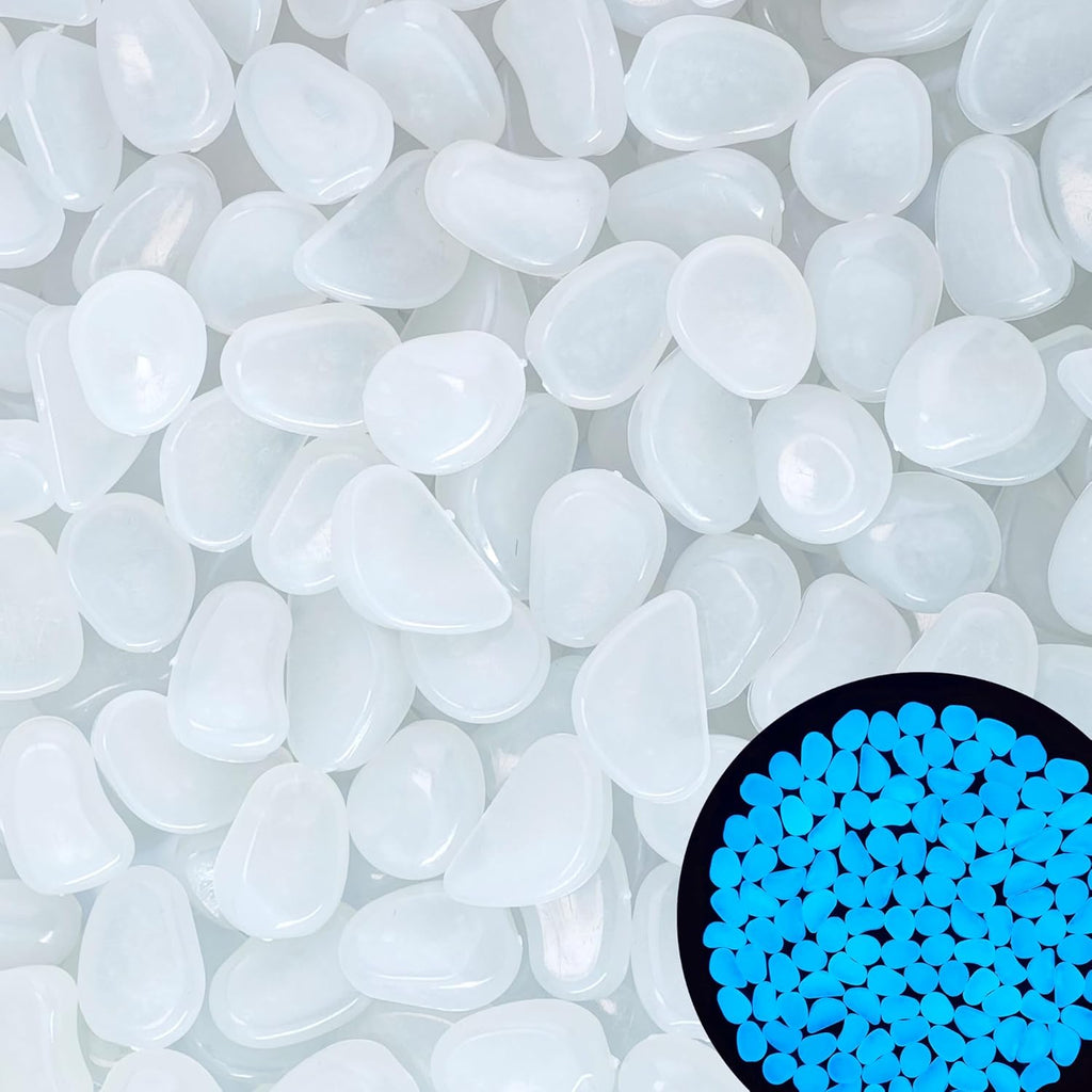 2.1LB 25-27mm White Glow in The Dark Rocks Outdoor Decorative Stones Luminous Pebbles Glow Stones for Patio Landscaping Walkway Driveway Large Glowing Stones Garden Stones(300pcs)