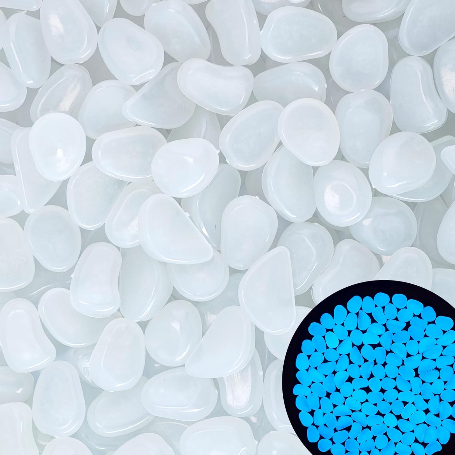 2.1LB 25-27mm White Glow in The Dark Rocks Outdoor Decorative Stones Luminous Pebbles Glow Stones for Patio Landscaping Walkway Driveway Large Glowing Stones Garden Stones(300pcs)